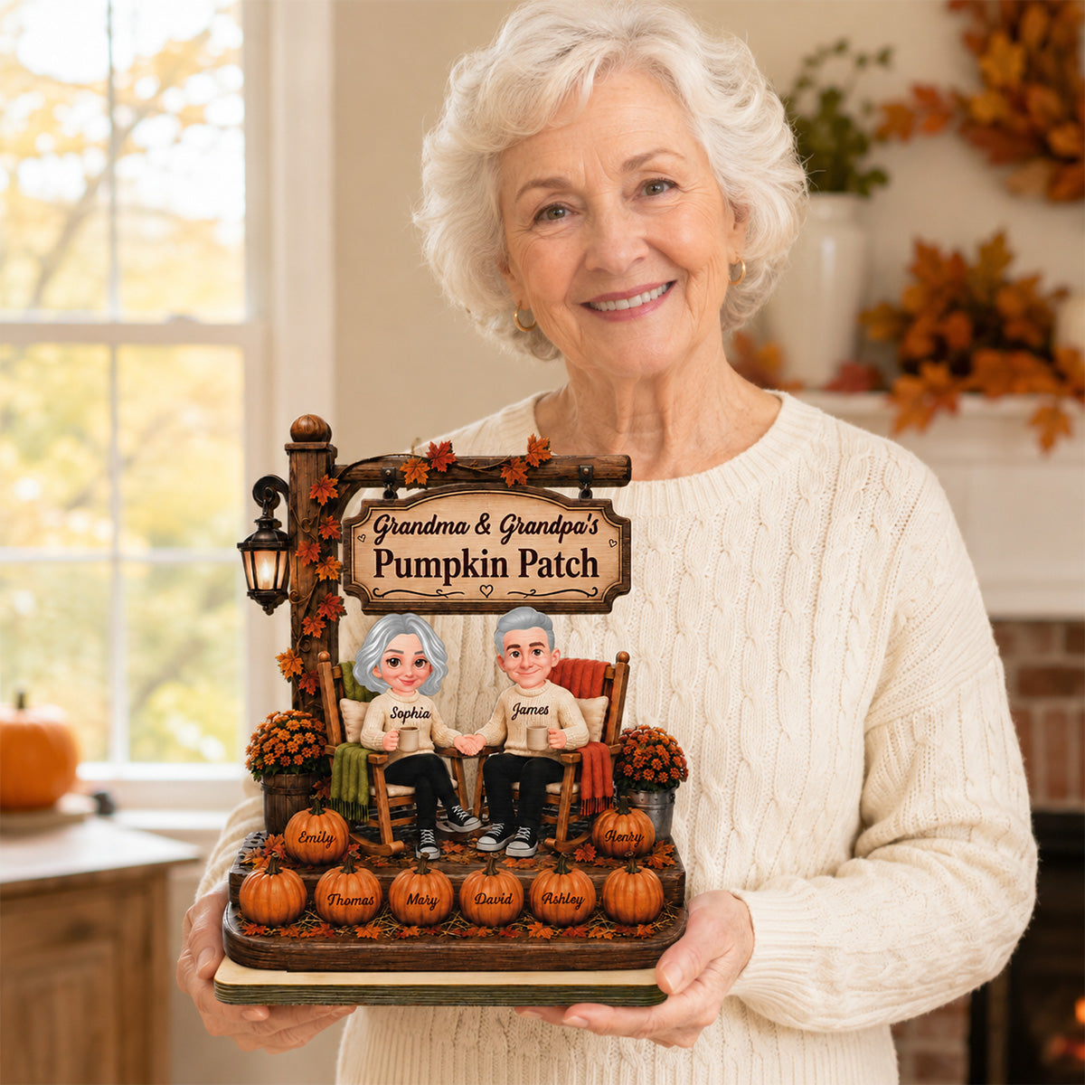 Grandparents' Pumpkin Patch Fall Sign Post 2D Flat - Personalized 2-Layered Wooden Plaque - Cozy Fall Decor