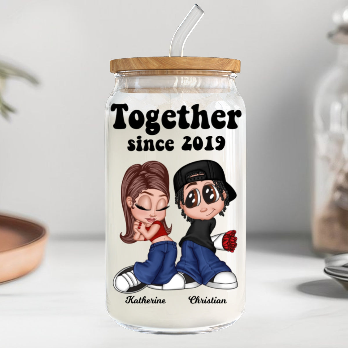 Y2K Couple Gift For Him For Her Personalized Clear Glass Can