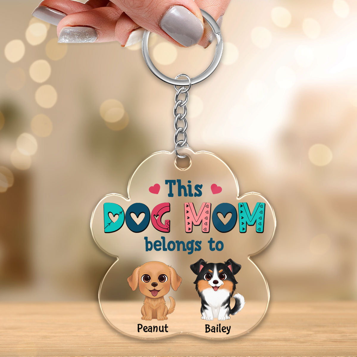 This Dog Mom Belongs To Watercolor Cute Dogs Personalized Acrylic Keychain