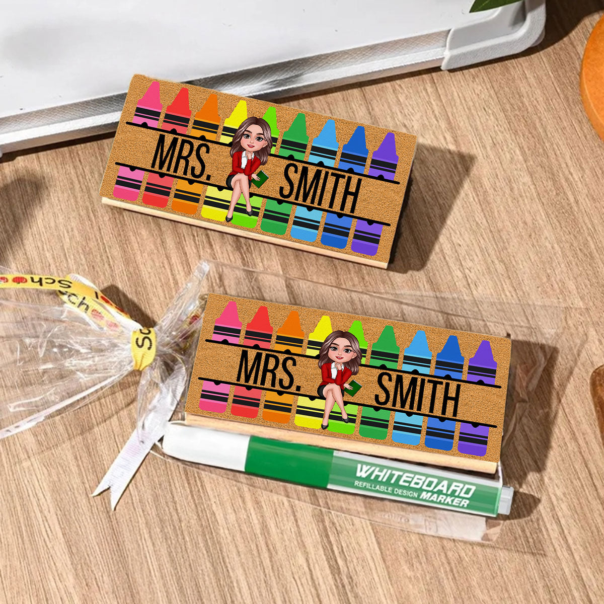 Teacher Sitting on Crayon Personalized Chalkboard/Whiteboard Eraser with Marker, Teacher Appreciation Gift, Back To School Gift