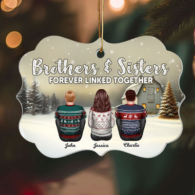 Brother Sisters Forever Linked Together Personalized Acrylic Ornament, Christmas Gift for Siblings