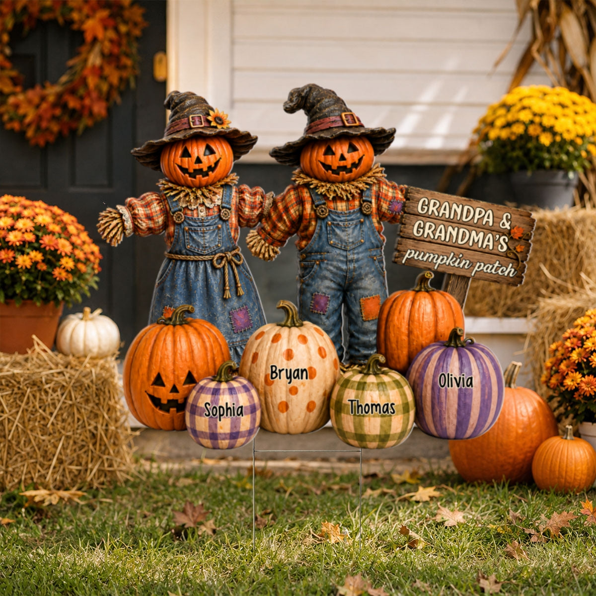 Halloween Fall Scarecrow Grandpa Grandma's Pumpkin Patch - Personalized Yard Sign - Fall Decor For Grandparents