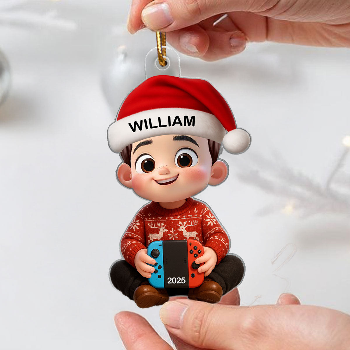 3D Effect Gaming Kid Christmas Personalized Acrylic Ornament