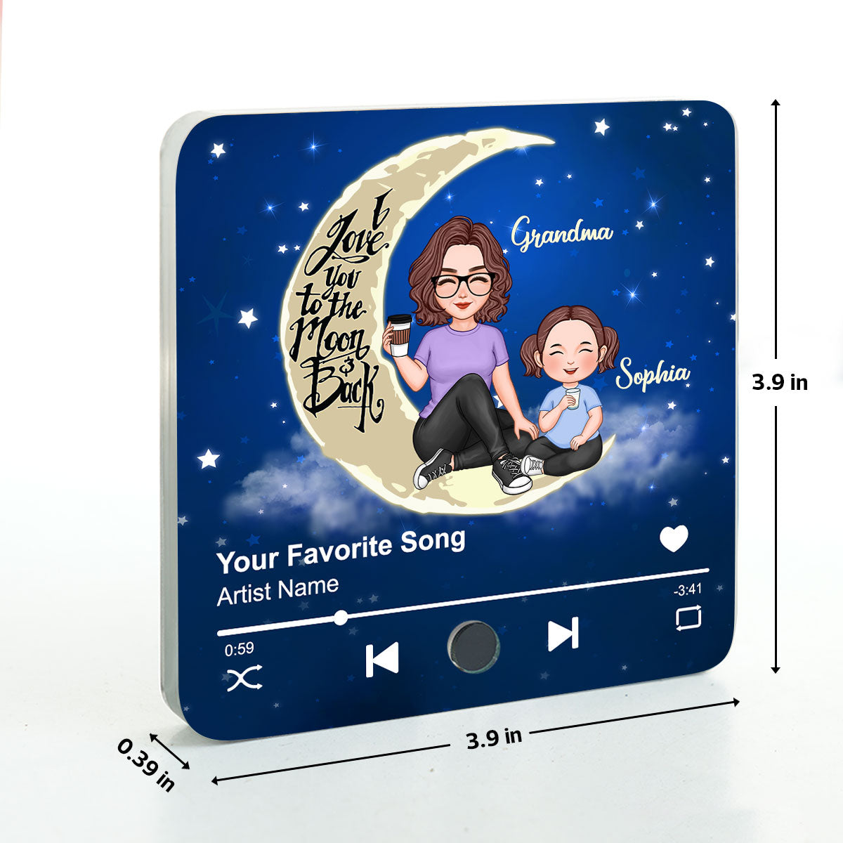 Cute Grandma & Grandkid I Love You To The Moon And Back Personalized Music Fridge Magnet