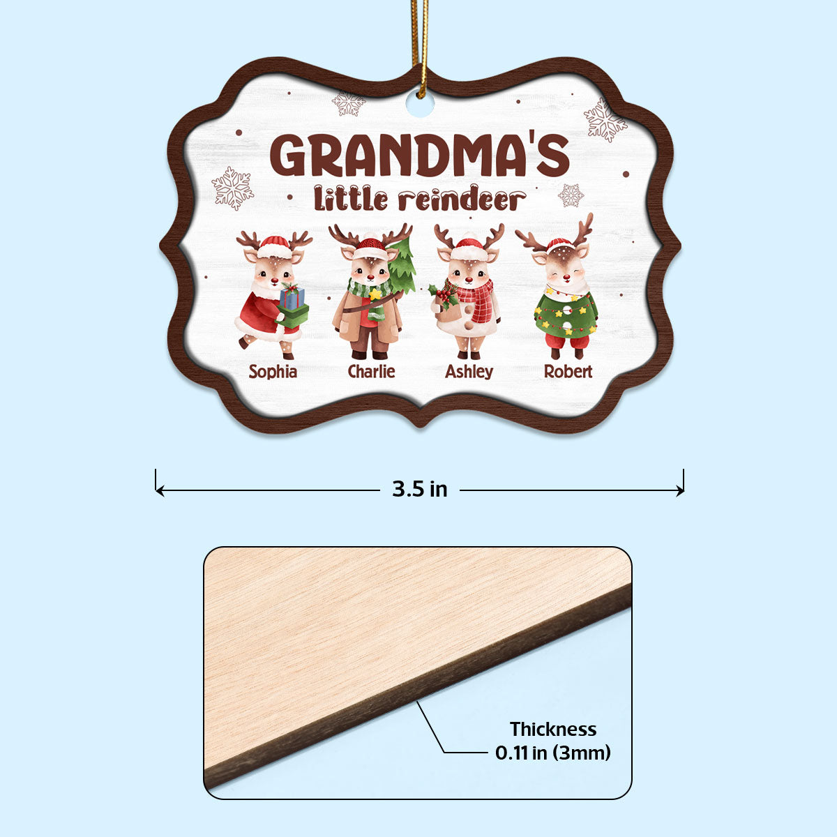 Grandma's Little Reindeers Cute Christmas Personalized Wooden Ornament