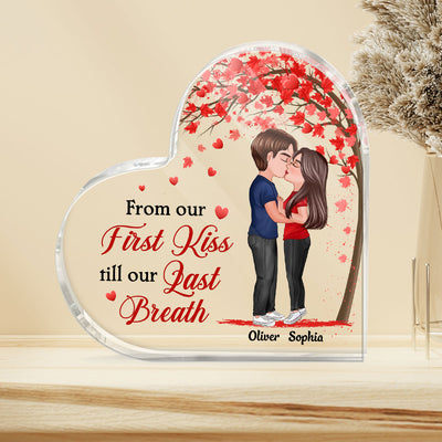 Doll Couple Kissing Under Red Heart Tree Gift For Him For Her Personalized Heart Plaque