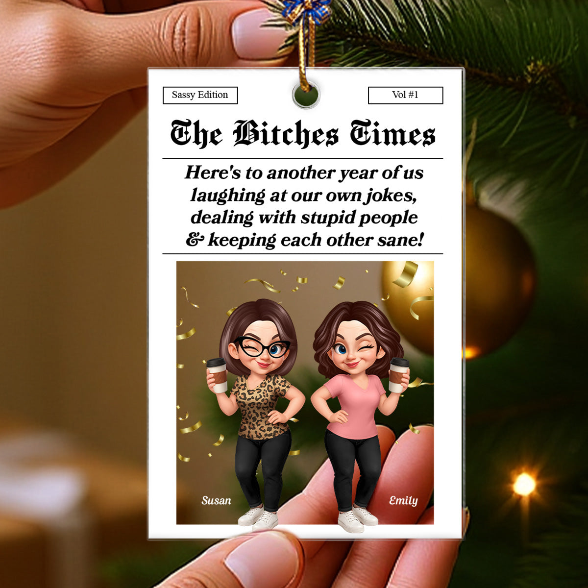Besties Magazine Sassy Edition Cartoon Style Best Friends Personalized Acrylic Ornament