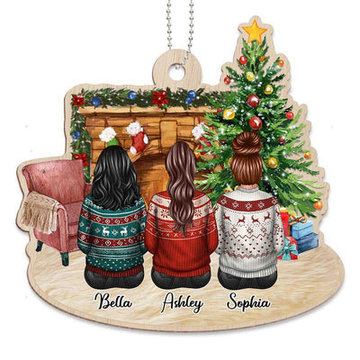 Fireplace Besties Sisters Siblings Family Personalized Christmas Wooden Ornament