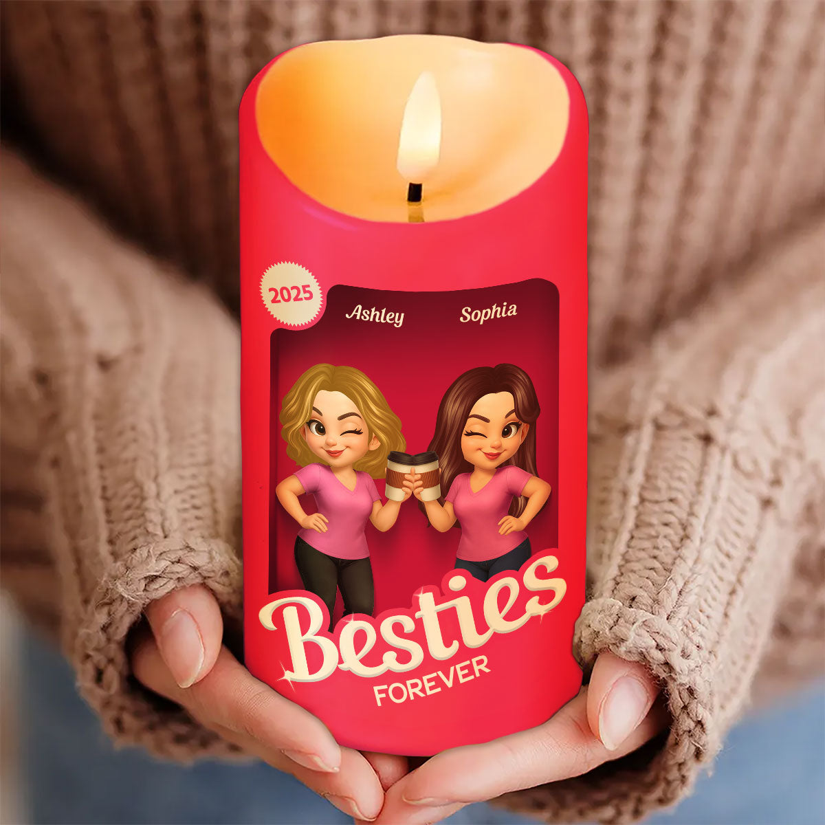 Pink Besties Our Friendship Is Endless Christmas Personalized LED Candle