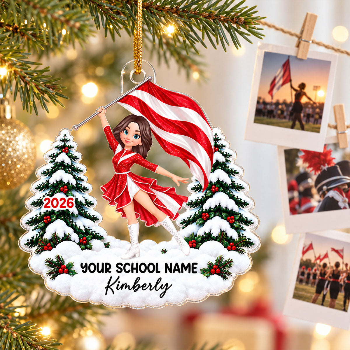 Color Guard Girl Custom Name & School Name - Personalized Acrylic Ornament - Christmas Gift For Color Guard Girls, Marching Band Members, Daughter, Granddaughter