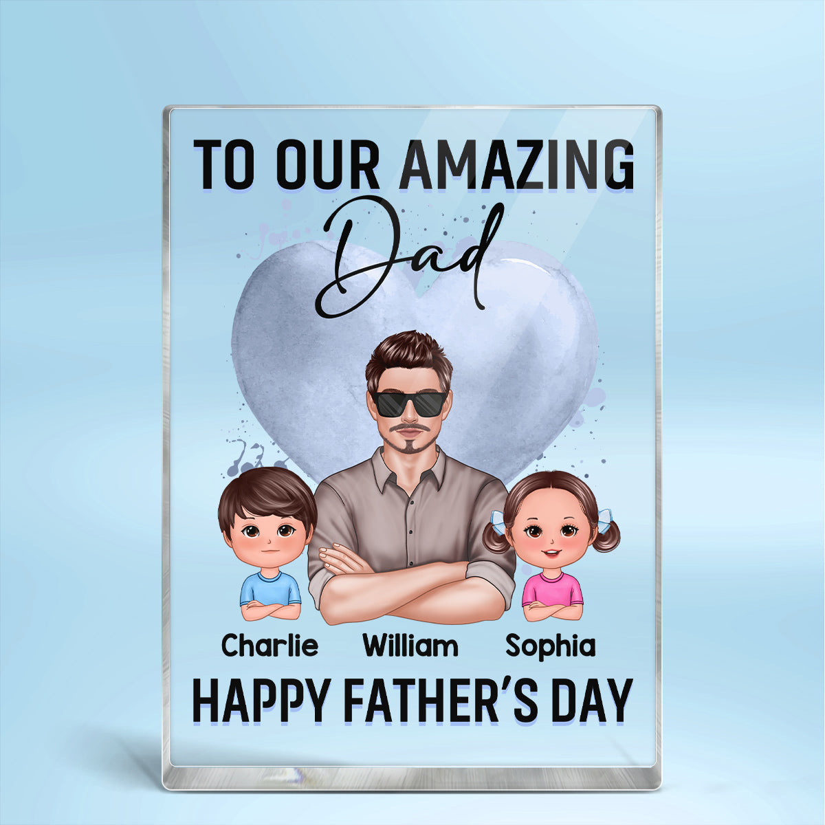 To Amazing Dad Grandpa Blue Heart Real Man And Kids Personalized Rectangle Acrylic Block Plaque