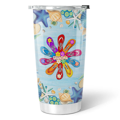 Grandma Mom Flip Flops Flower Summer Personalized Tumbler