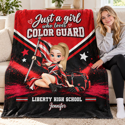 Just a Girl Who Loves Color Guard - Personalized Fleece Blanket - Christmas Gift for Daughter, Granddaughter, Niece