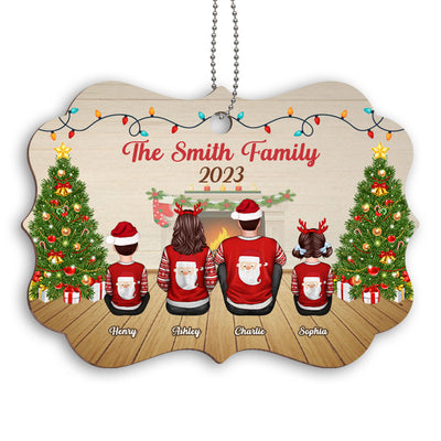 Family Sitting Back View In House Personalized Wooden Ornament