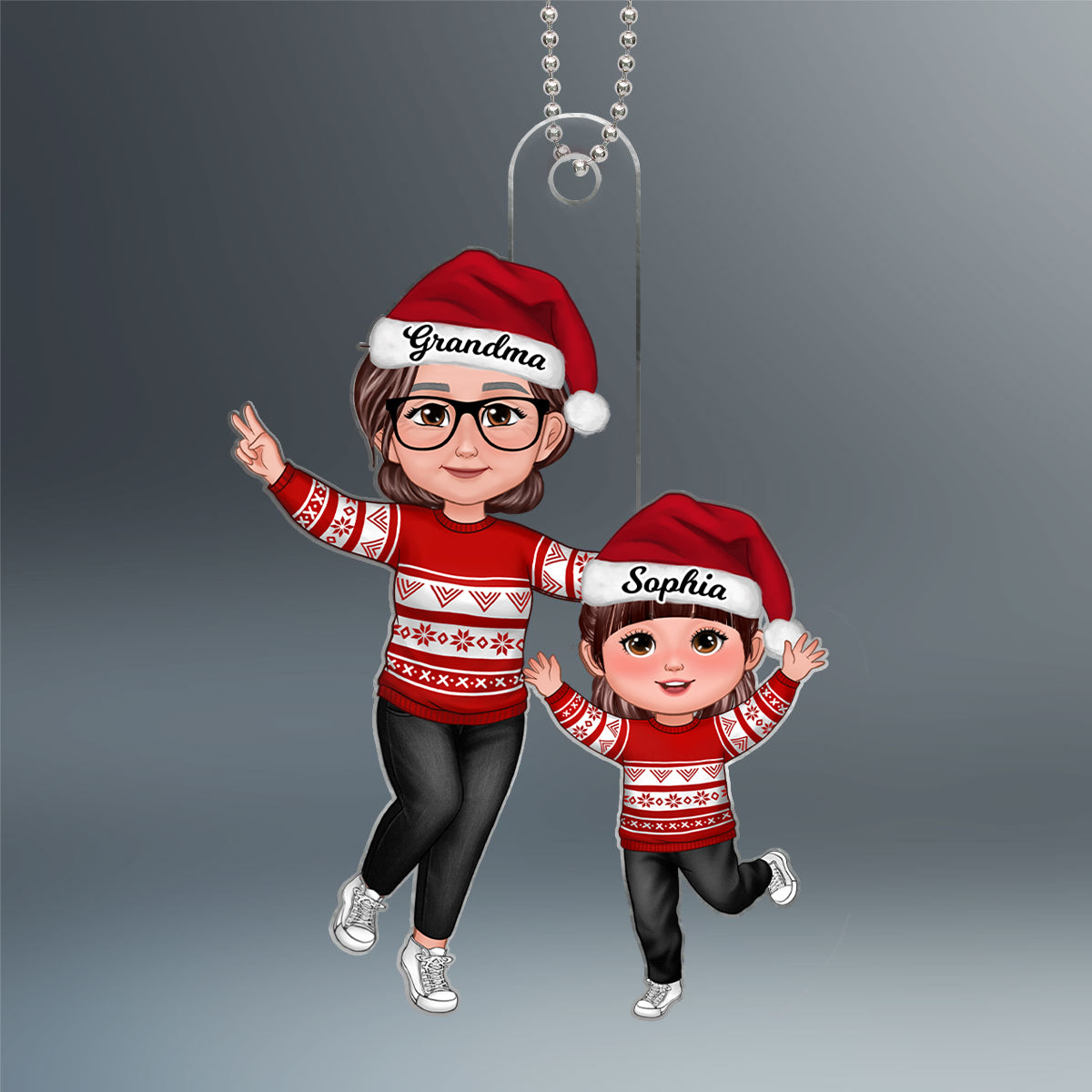 Happy Grandma & Grandkid Christmas Gift For Granddaughter Grandson Personalized Acrylic Ornament