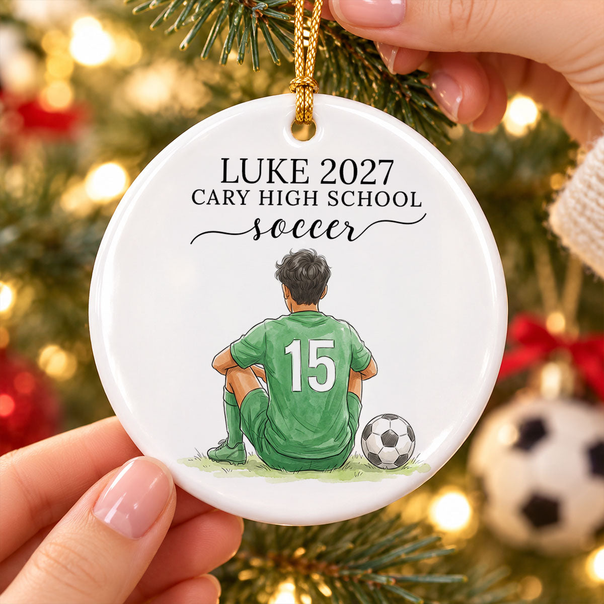 Custom Soccer Senior Portrait from Photo - Personalized Ceramic Ornament - Christmas Gift for Daughter, Son