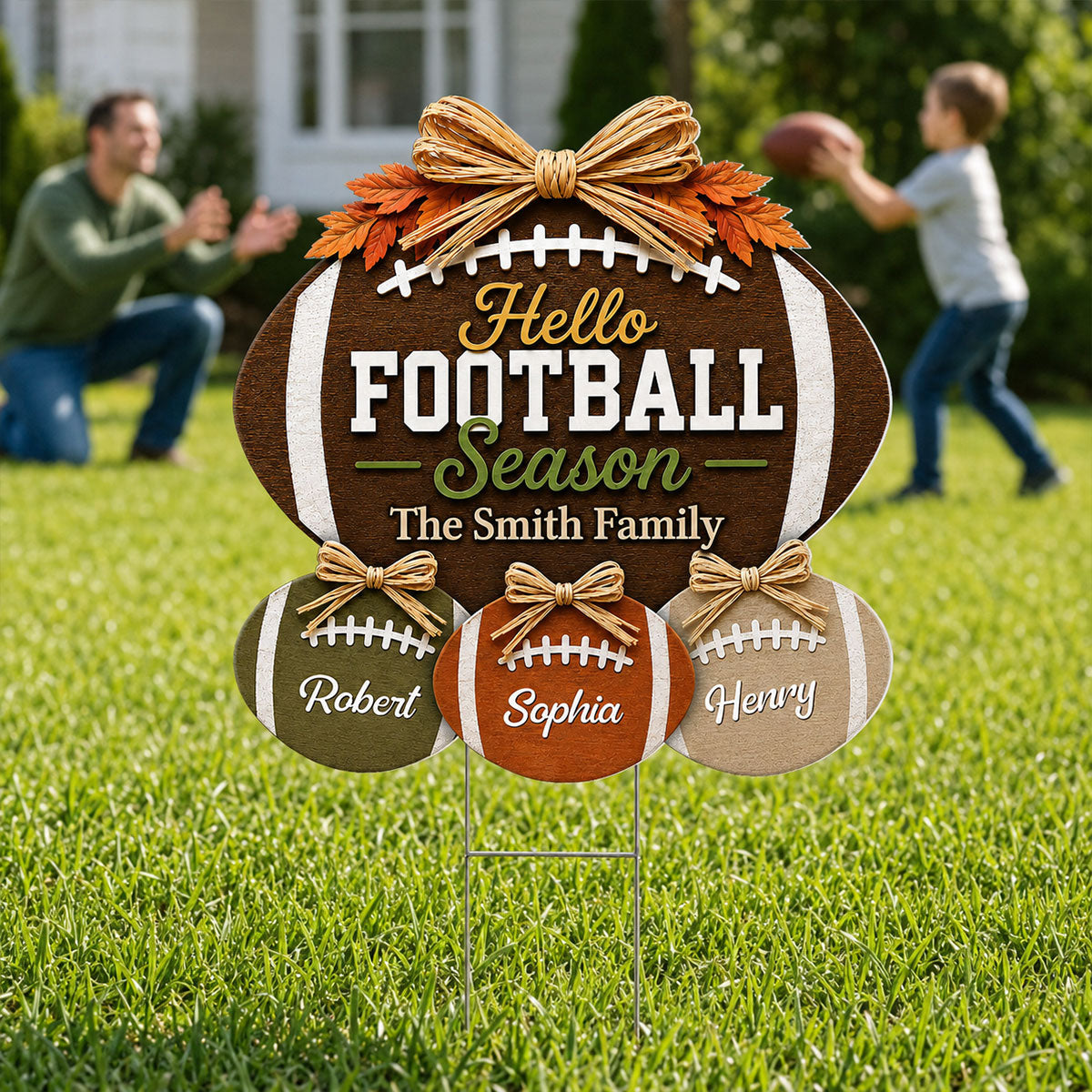 Family Hello Football Season - Personalized Yard Sign - Football Season Decor For Family