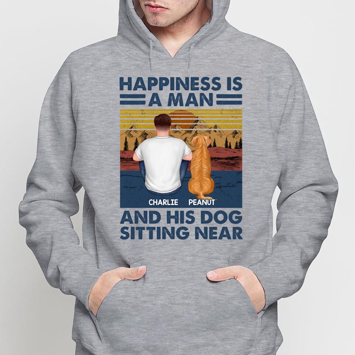 Happiness Is An Old Man And Dog Sitting Near Personalized Shirt