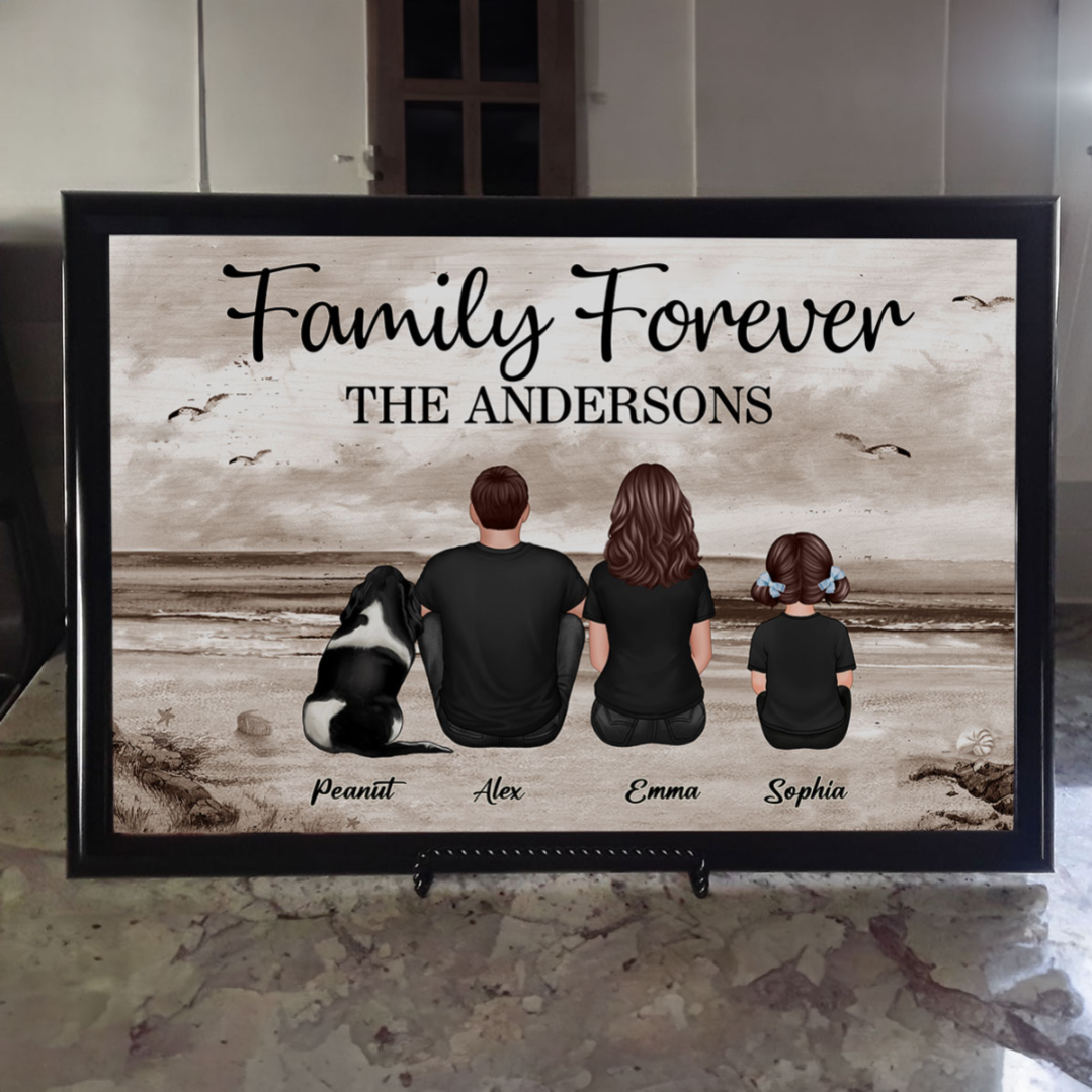 Family Sitting Retro Vintage Beach Landscape Poster, Christmas Gift For Families, For Husband, Wife, Dad, Mom