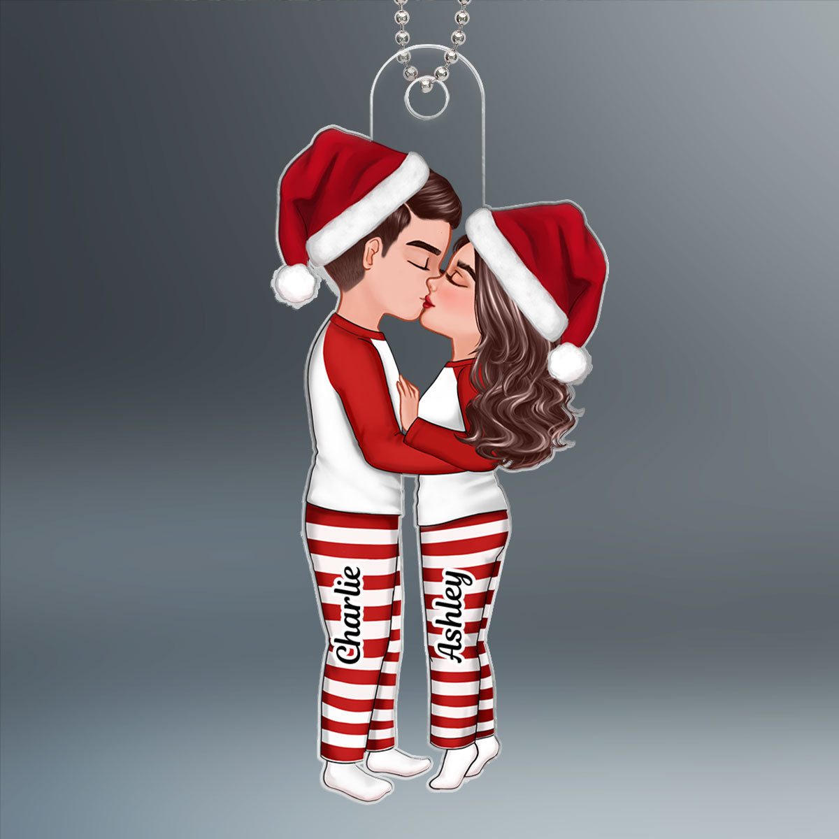 Pajamas Doll Couple Kissing Christmas Gift Personalized Acrylic Ornament