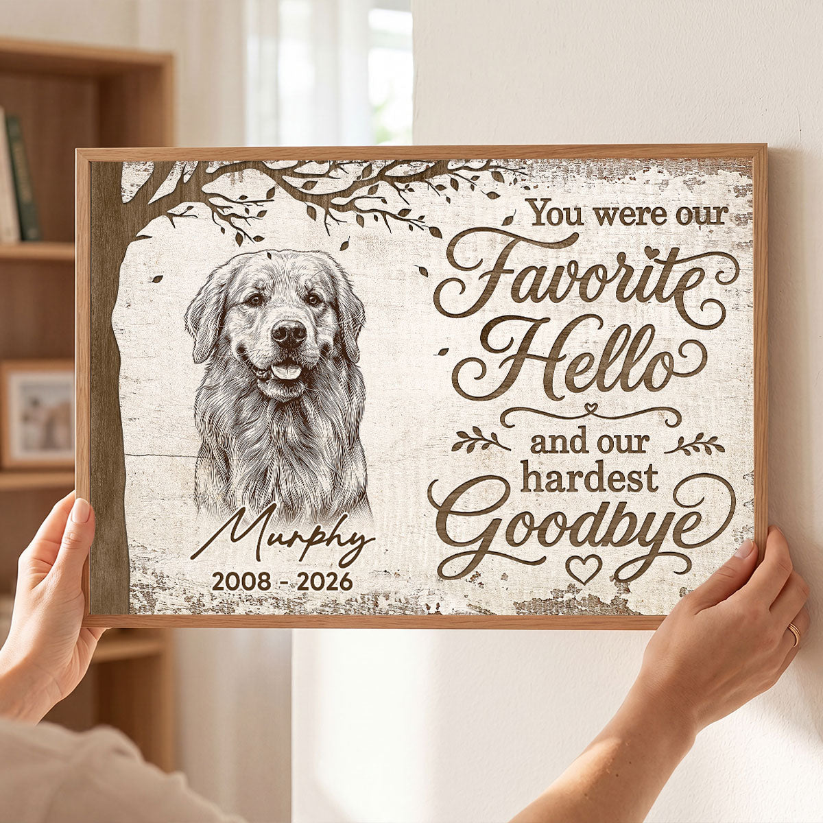 Under Tree Pet Dog Cat Memorial Custom Photo You Were Our Favorite Hello - Personalized Poster - Sympathy Gift, Remembrance Gift