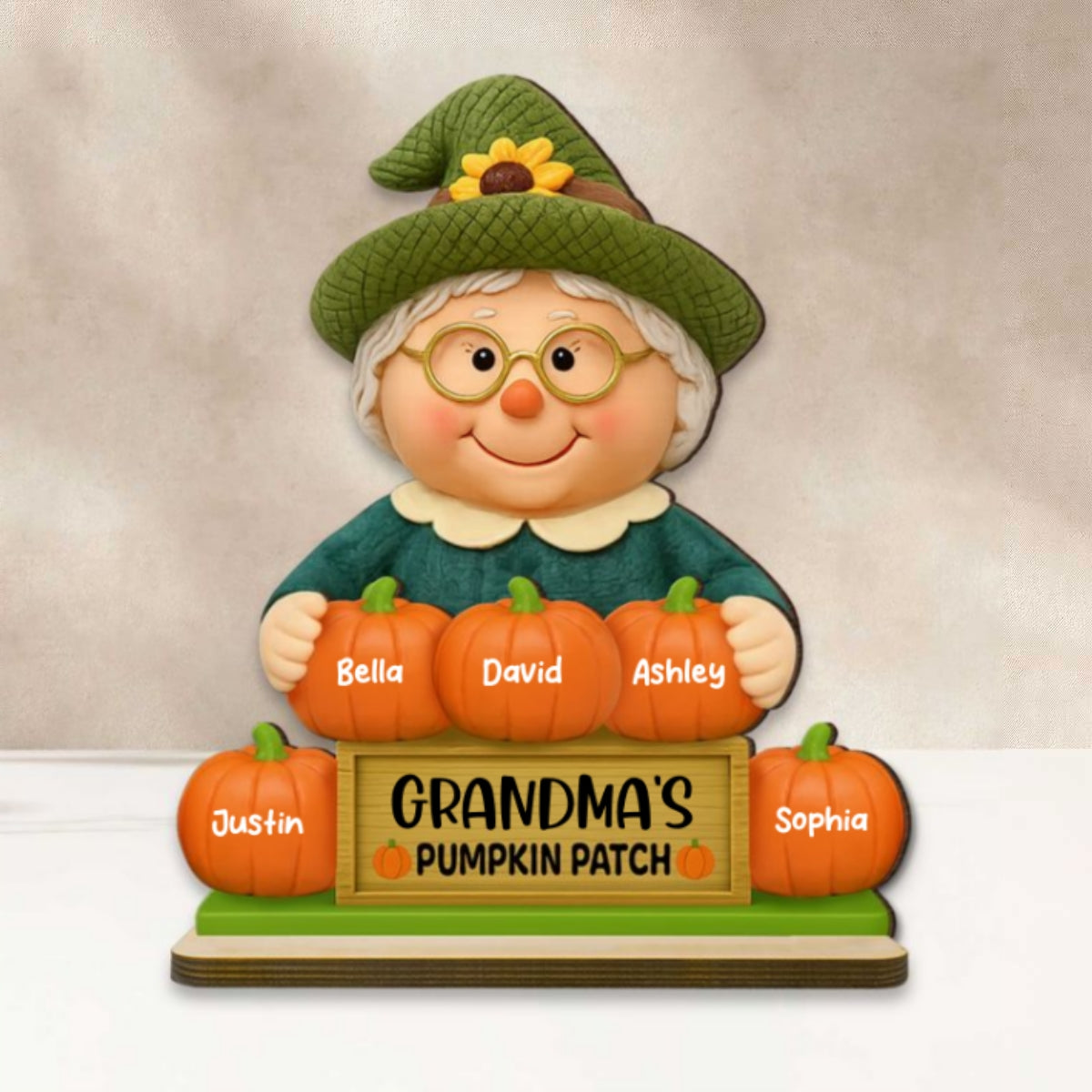Grandma's Pumpkin Patch Scarecrow Personalized Standing Wooden Plaque, Fall Decor for Grandma