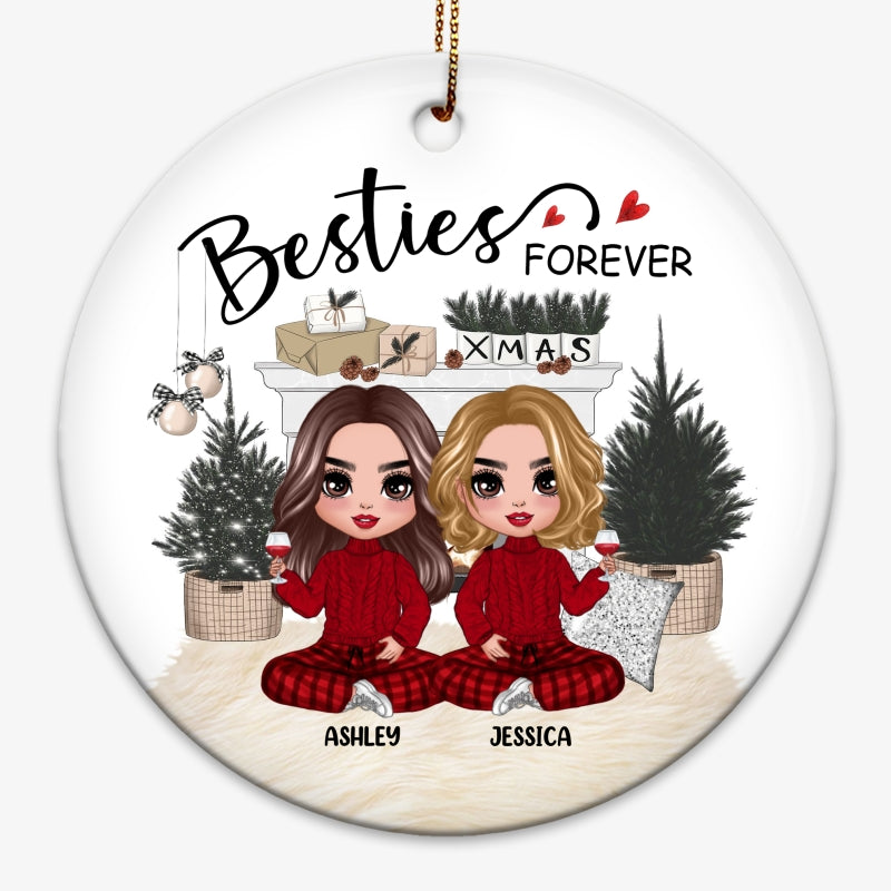 Checkered Pants Besties At White Fireplace Personalized Circle Ornament