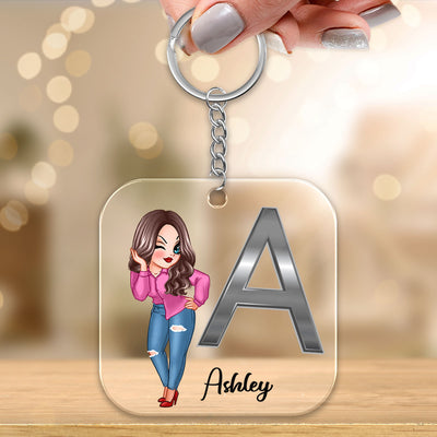 Custom Character & Initial Name Birthday Gift For Family Friends Personalized Acrylic Keychain