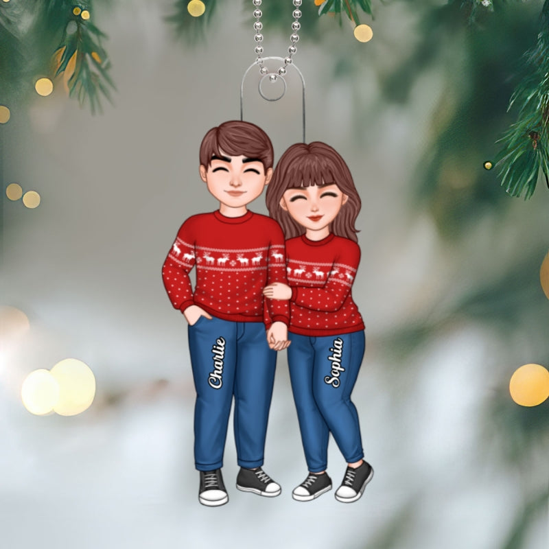 Cute Couple Loves Holding Hand Personalized Acrylic Ornament