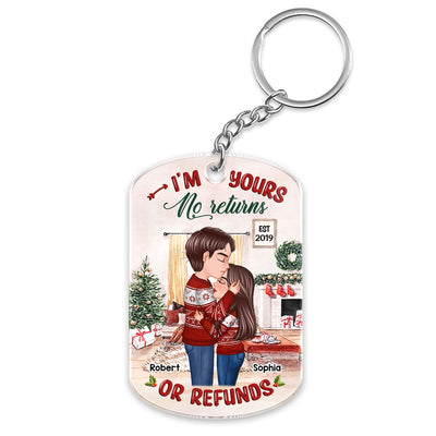 No Returns Or Refunds Christmas Couple Kissing Personalized Acrylic Keychain