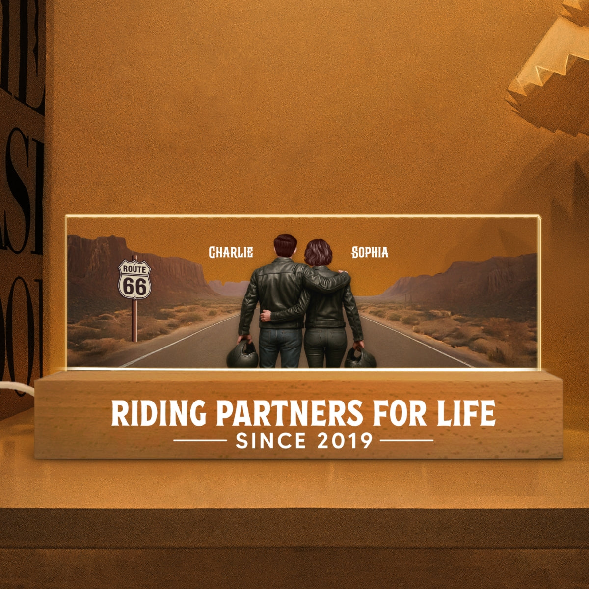Eternal Love Back View Biker Couple Riding Partners For Life - Personalized Acrylic Block LED Night Light - Heartfelt Valentine's Day Gift, Anniversary Gift For Couple, Bikers, Gift For Him, For Her
