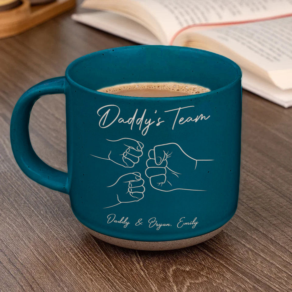 Daddy's Team Fist Bump Personalized Pottery Mug