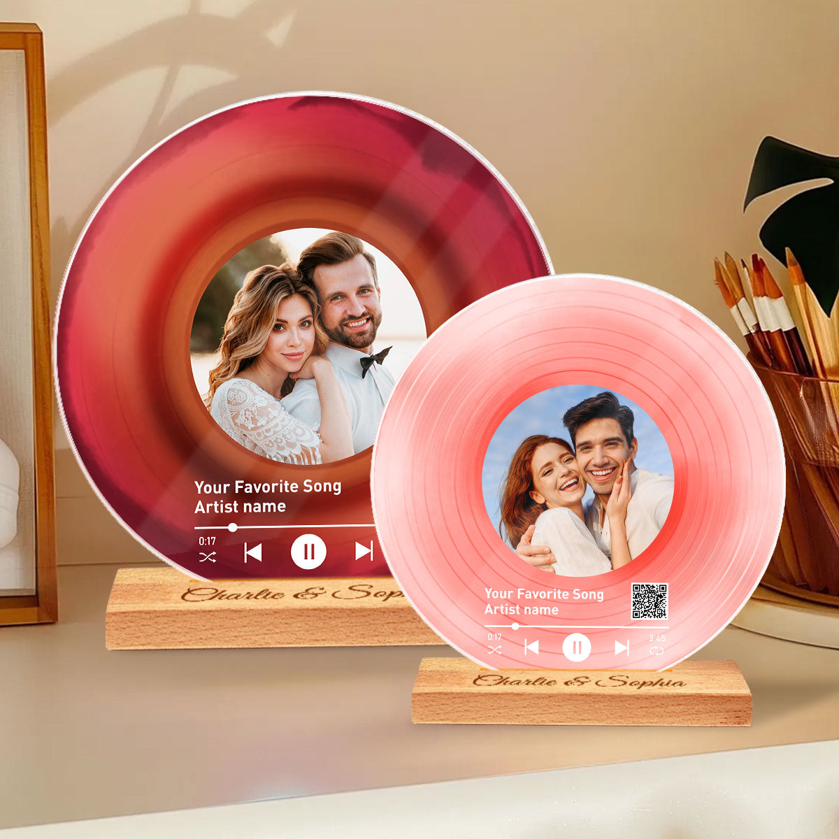 Personalized Vinyl Record with Photo, Scannable QR Code Acrylic Song Plaque, Anniversary  Birthday Gift for Her Him
