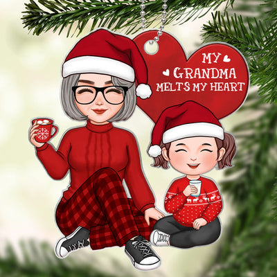 Cute Grandma And Grandkids Sitting Christmas Gift Personalized Acrylic Ornament