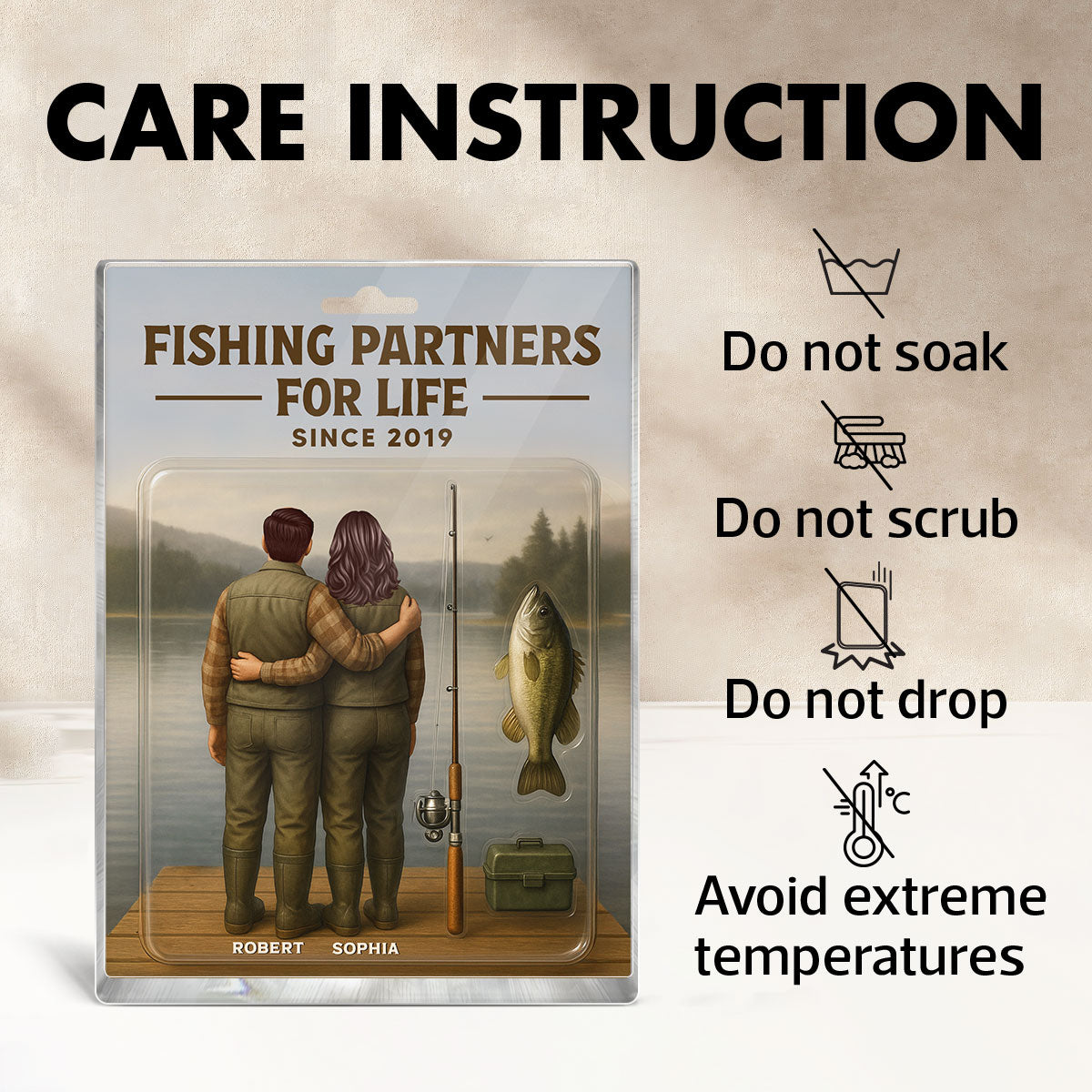 3D Effect Custom Figure Couple Fishing Partners For Life Personalized Rectangle Acrylic Block Plaque