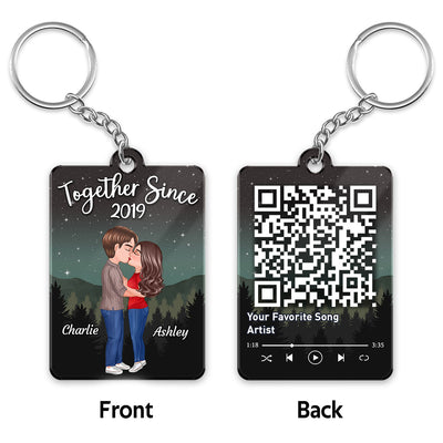 Galaxy Night Doll Couple Kissing Favorite Song Scannable QR Code Personalized Acrylic Keychain