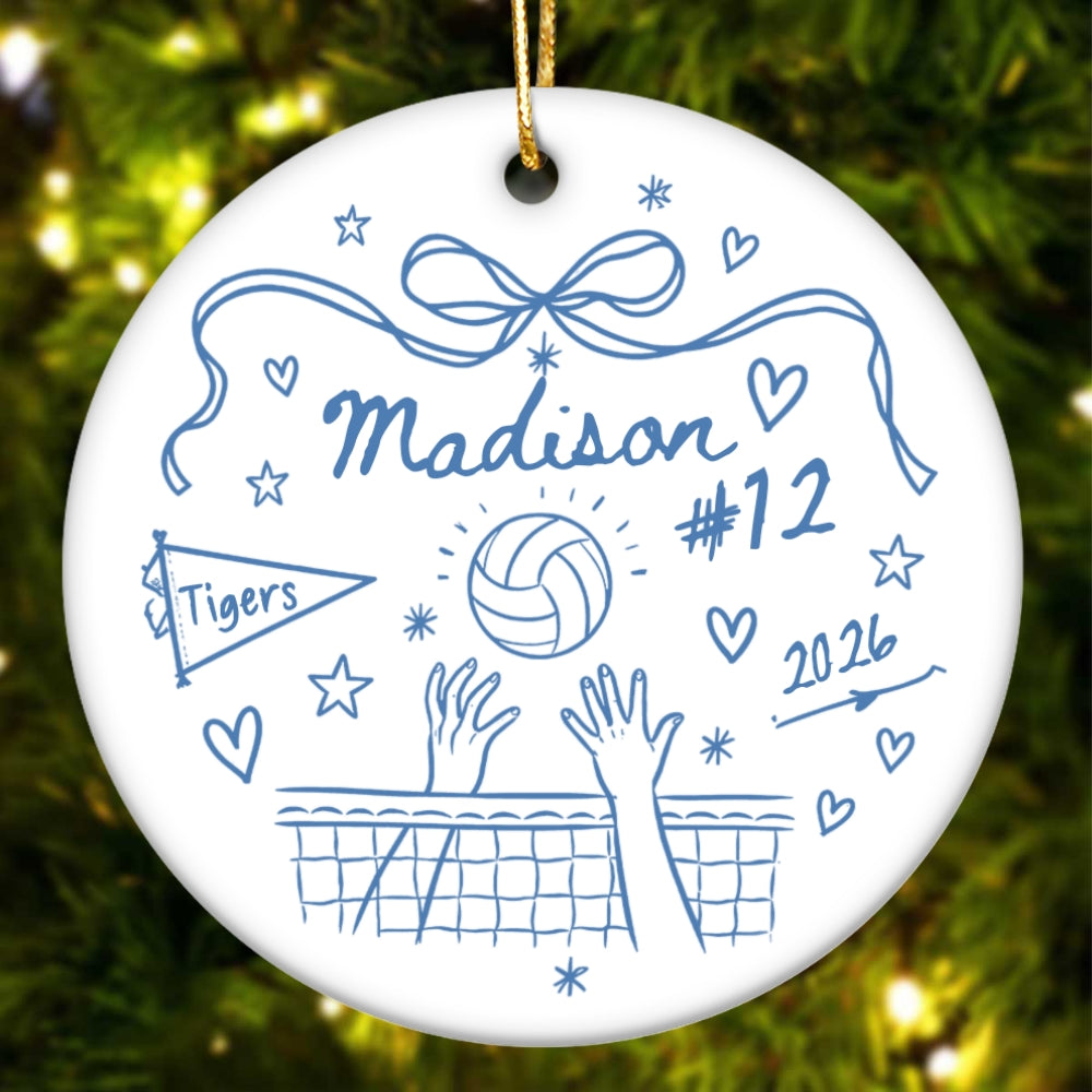 Volleyball Girl Doodle – Personalized Ceramic Ornament – Custom Name, Number, Team & Year Gift for Volleyball Player