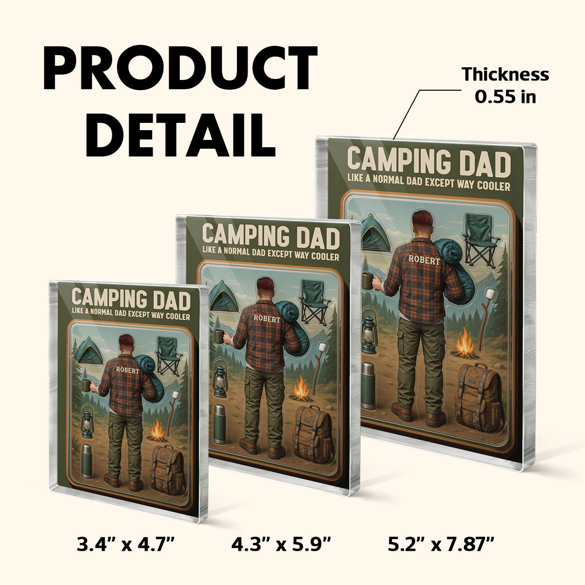 3D Effect Camping Dad Custom Figure Personalized Flat Rectangle Acrylic Block, Gift For Dad