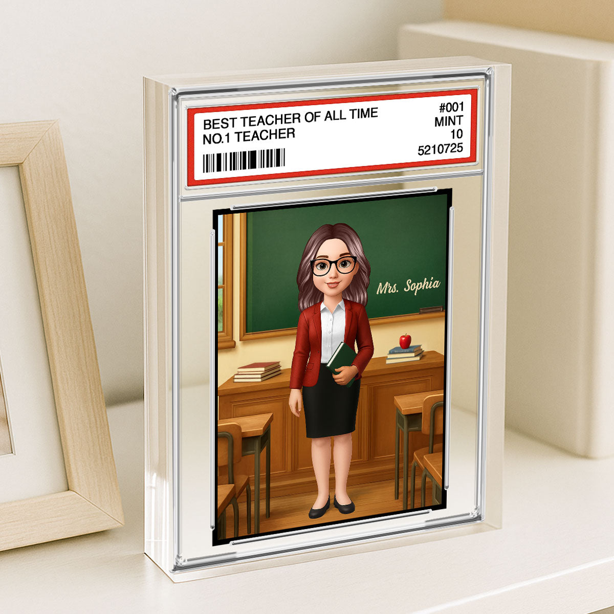 3D Effect Teacher Trading Card Style Personalized Acrylic Block Plaque