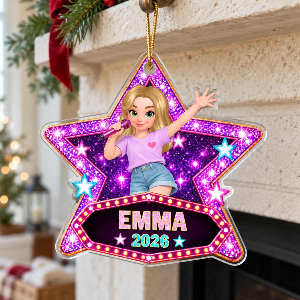Pretty Girl Pop Star 2D Flat - Peresonalized Acrylic Ornament - Gift For Daughter, Granddaughter