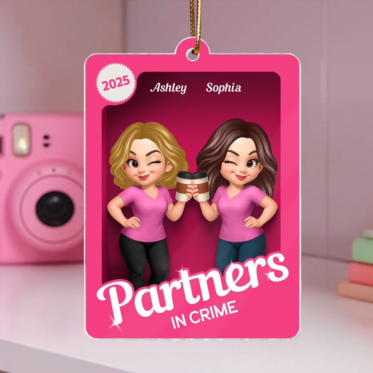 Besties Sisters 3D Effect Pink Toy Box - Personalized Acrylic Ornament - Gift for Besties, Best Friends