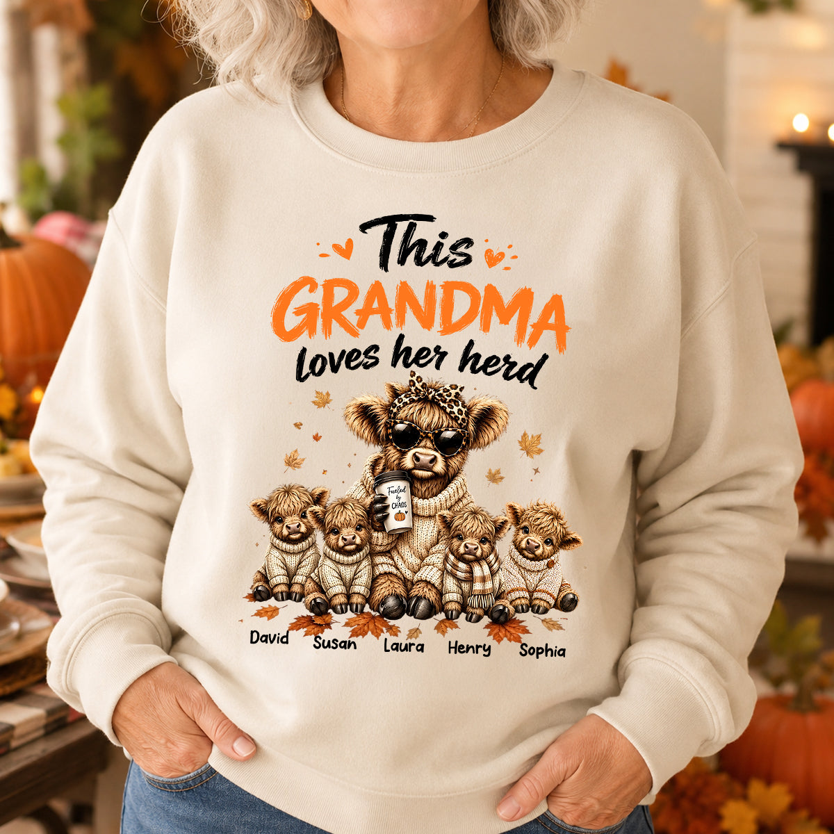 This Grandma Loves Her Herd Fall Season - Personalized Light Color Shirt - Cozy Autumn Tee for Grandma