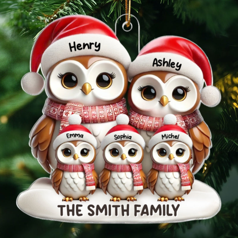 3D Effect Owl Family Christmas Personalized Acrylic Ornament