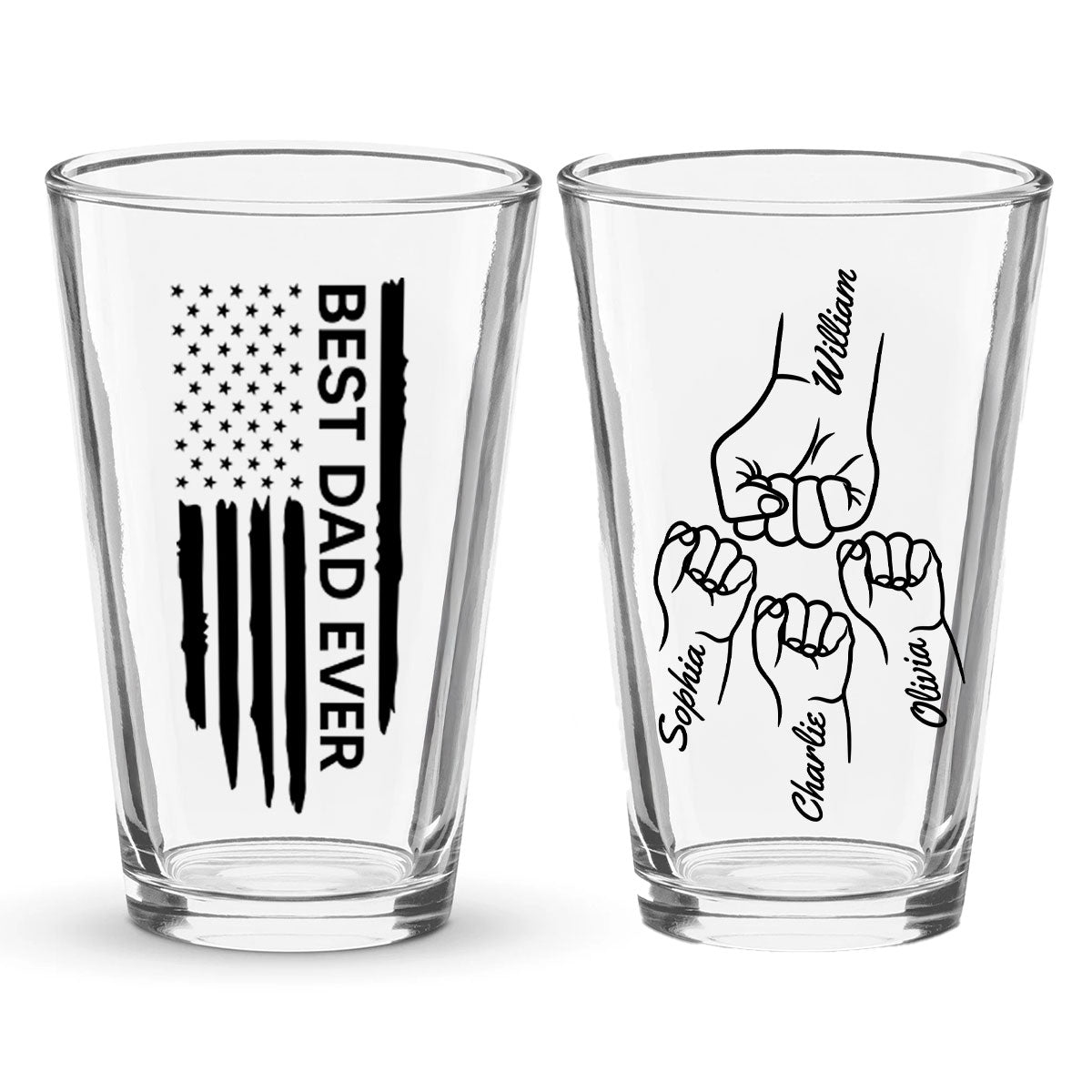 Best Dad Papa Grandpa Ever Fist Bump Outline Nation Flag Personalized Beer Glass