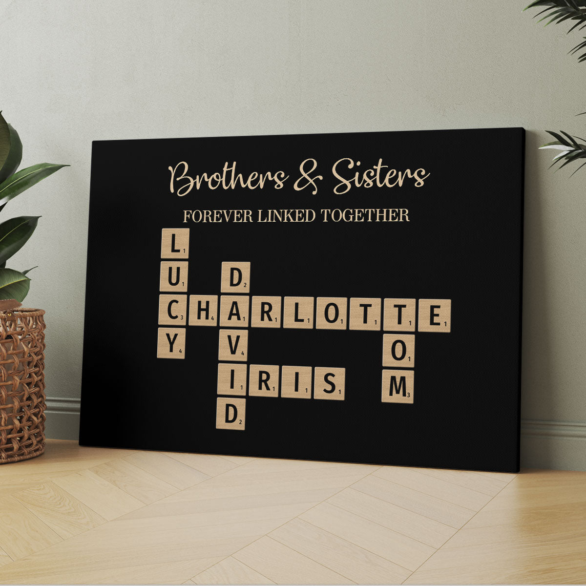 Brothers & Sisters Forever Linked Together Crossword Puzzle Art Personalized Wrapped Canvas