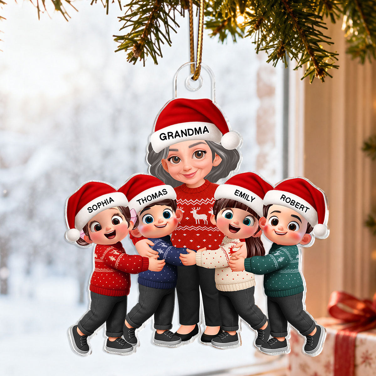 Endless Love Christmas Grandma Hugging Grandkids - Personalized Acrylic Ornament - Gift For Grandma, Grandkids