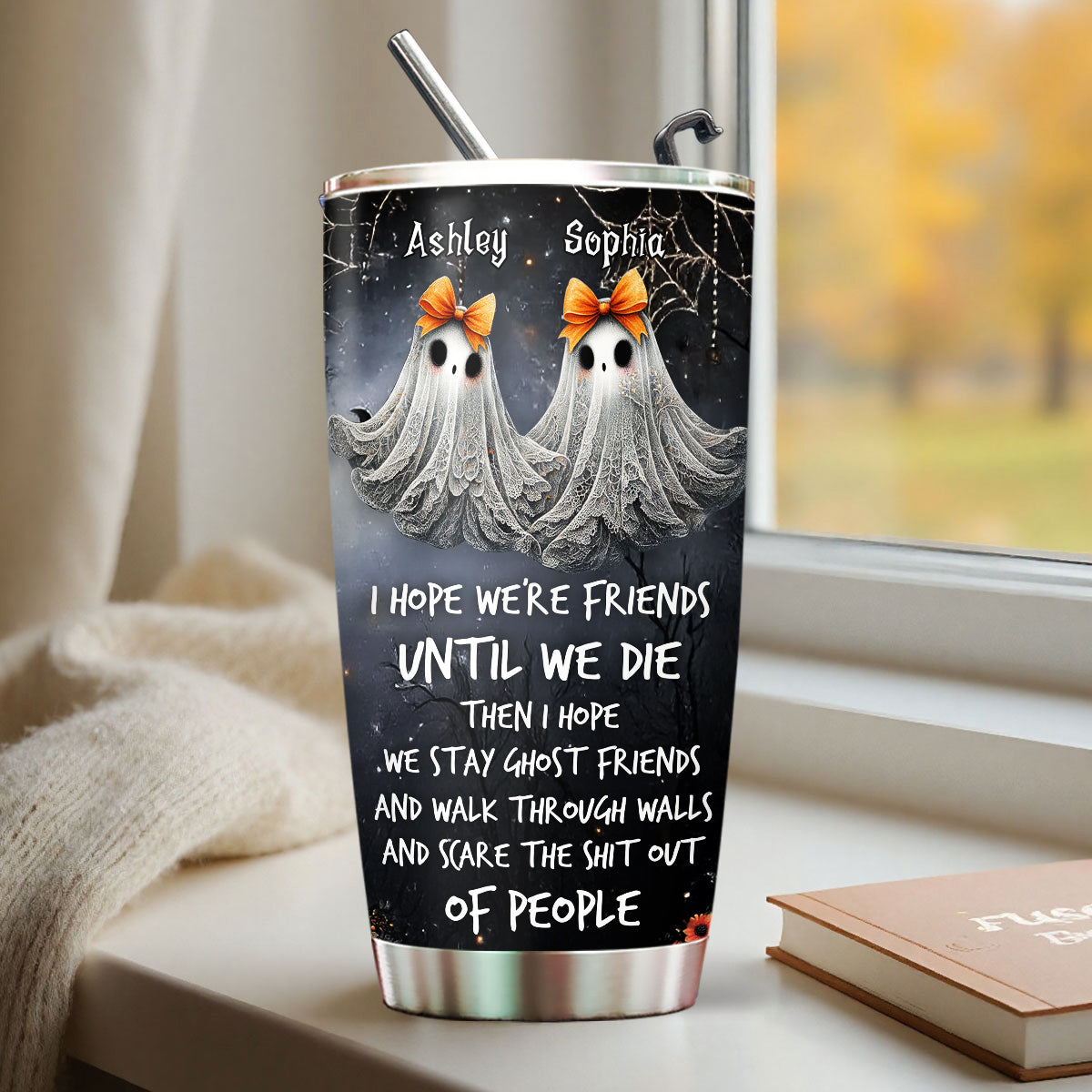 Ghoulmates Besties Personalized Tumbler, Halloween Gift for Best Friends