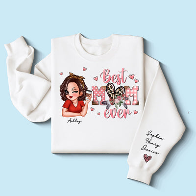 Best Mom Ever Pink Leopard Pretty Woman Personalized Sleeve Printed Sweatshirt