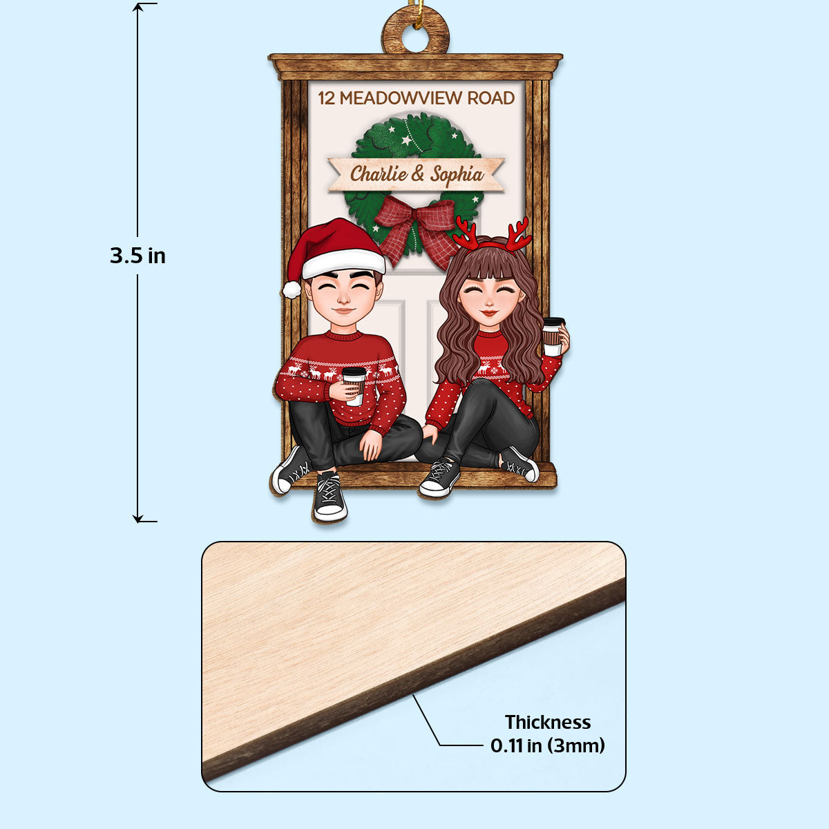 First Christmas New Home Doll Couple Personalized Wooden Ornament
