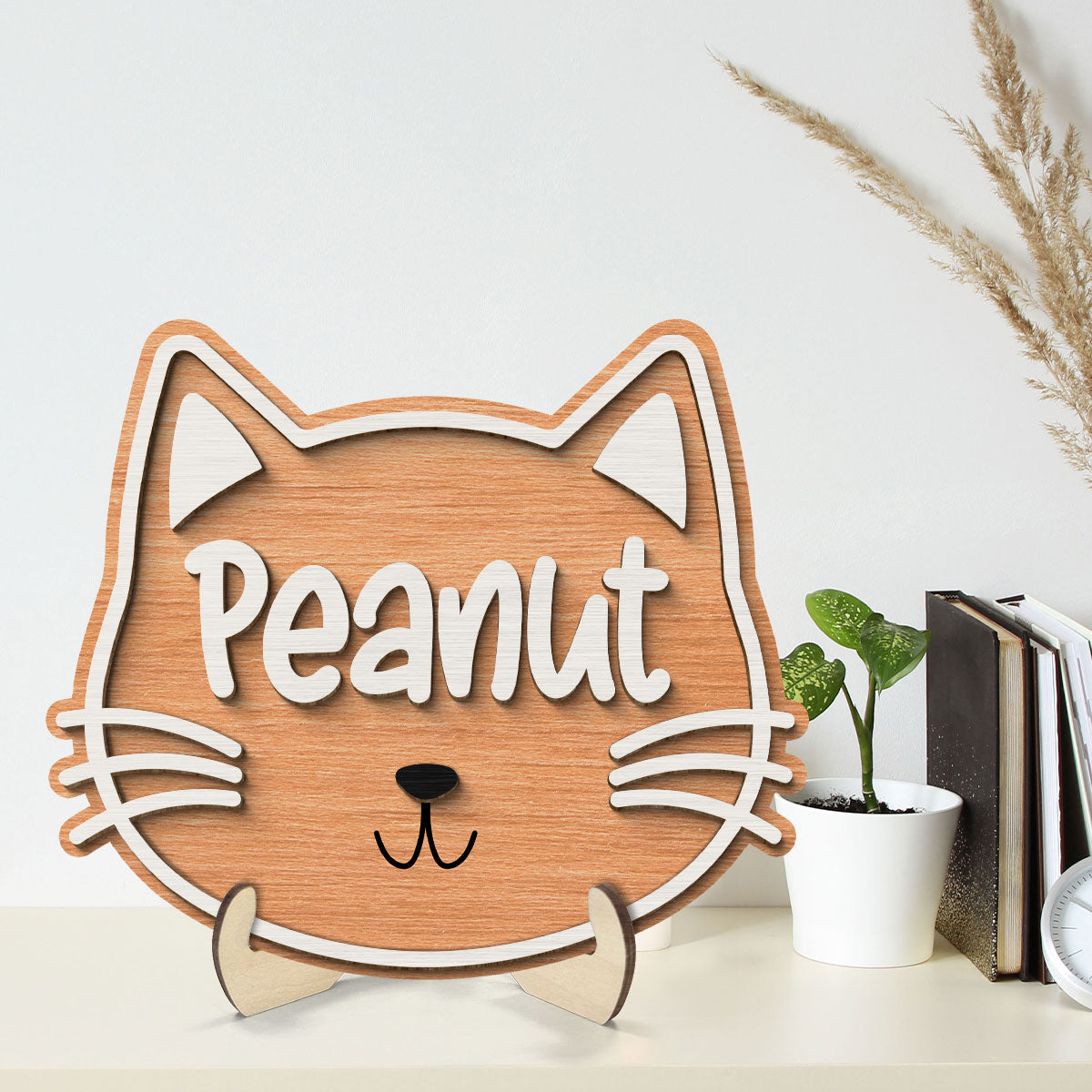 Cat Face Name Personalized 2-Layer Wooden Plaque